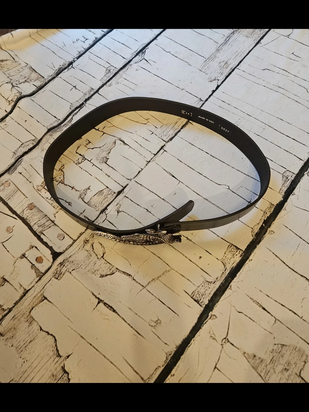 Source Unknown Black Leather Belt with Silver Snake Buckle